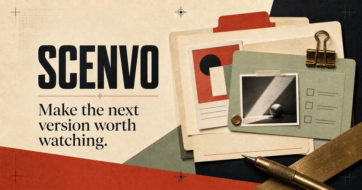 SCENVO retro editorial artwork: Make the next version worth watching